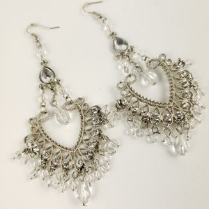 Silver Tone Drop Crystal Chandelier Earrings